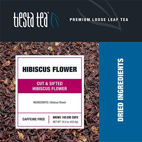 Tiesta Tea - Dried Hibiscus, Loose Leaf, Cut & Sifted Hibiscus Flower, Premium Blend, Non-Caffeinated, Make Hot or Iced & Brews Up to 200 Cups, 16 Ounce Resealable Bulk Pouch