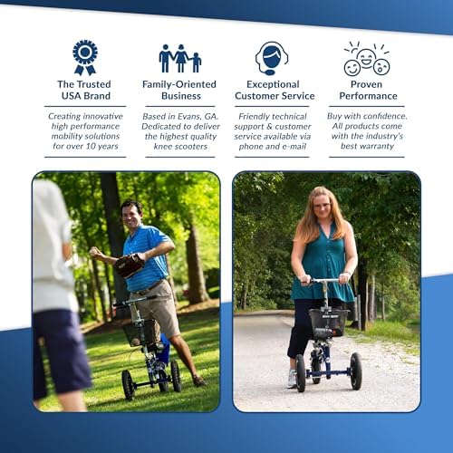 KneeRover Original Steerable All Terrain Knee Scooter for Adults for Foot Surgery Heavy Duty Knee Walker for Broken Ankle Foot Injuries Recovery - Leg Scooter Best Knee Crutch Alternative (Blue)