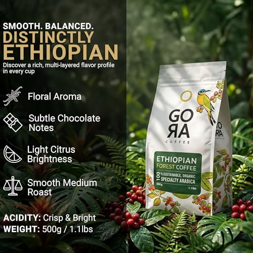GoRa Ethiopian Coffee Beans 1kg – Medium Roast Whole Bean, Single Origin Arabica, Smooth Fruity & Floral Notes, Sourced & Roasted in Ethiopia - 1kg (35.3oz)