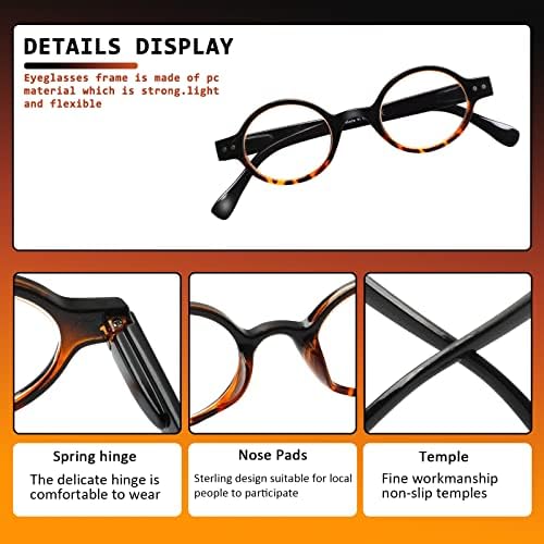 JOSCHOO 5 Pack Retro Round Reading Glasses Mini Small Comfortable Readers for Women Men (5 Mix-2, 3.0)