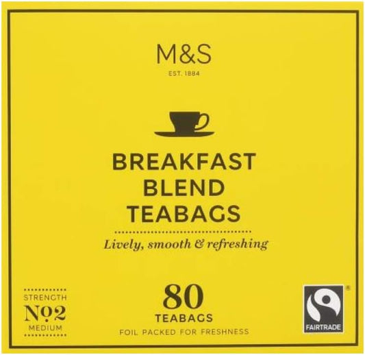 M&S Marks and Spencer, Breakfast Blend 80 Tea Bags (1 Pack) NEW - USA Stock