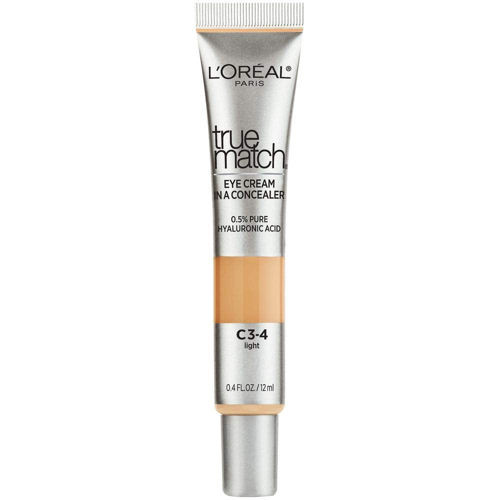LâOrÃ©al Paris True Match Eye Cream in a Concealer, 0.5% hyaluronic acid, Light C3-4, 0.4 fl. oz.