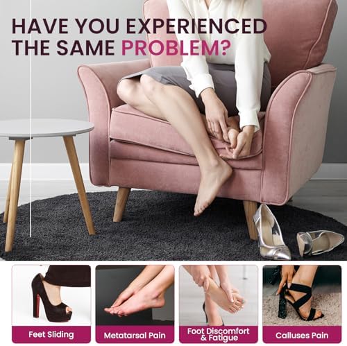 Ball of Foot Cushion Metatarsal Pads - Welnove Non Slip Gel Heel Pads - Heel Cushions to Prevent Toe Sliding, All Day Comfort Shoe Insert Pads for High Heels, Sandals, Wedding, Party (2 Pairs Black)