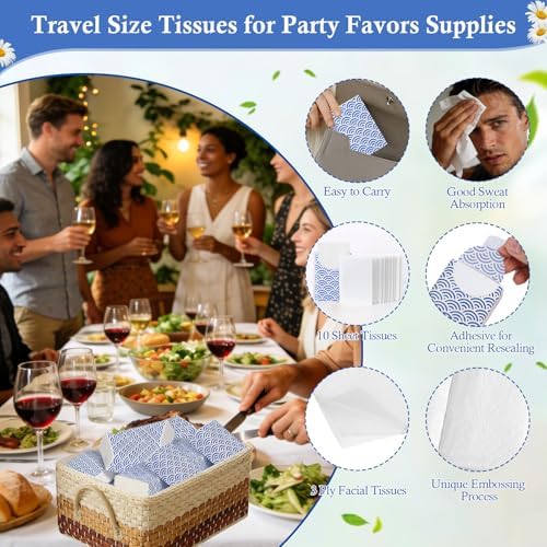 120 Pack Pocket Tissues Travel Packs 1200 Sheets Travel Size Tissue Packs 3 Ply Unscented Small Mini Individual Portable Tissue Pack with Unique Embossing for Purse Holiday Travel Party