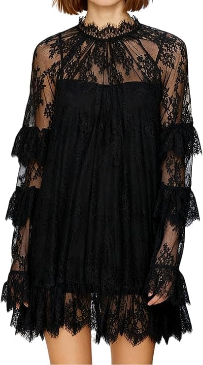 Women Lace Long Sleeve Shirt Y2k Sexy See Through Mesh Sheer Tops Blouse Summer Beach Cover Up Shawl Cape Poncho