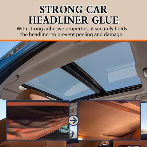 Car Headliner Glue, Upholstery Adhesive, Strong Automotive Interior Glue with Brush, Transparent Repair, Suitable for Fabric and Leather, 3.53OZ