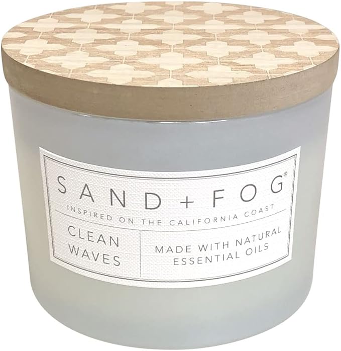 Sand + Fog Scented Candle - Clean Waves â Additional Scents and Sizes â 100% Cotton Lead-Free Wick - Luxury Air Freshening Jar Candles - Perfect Home Decor â 12oz