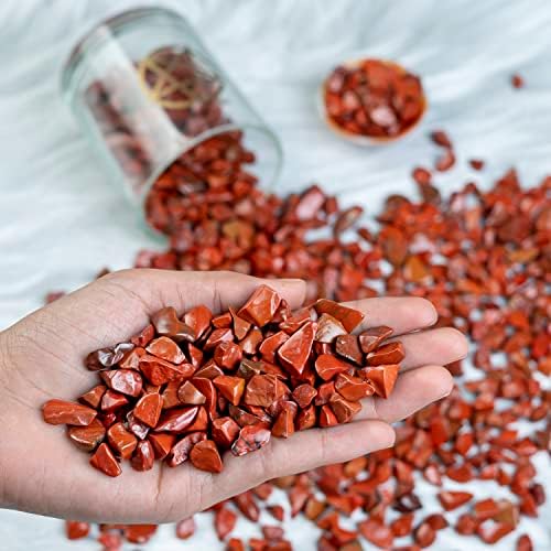 Crocon 1/2 LB Crushed Red Jasper Chips Bulk Stones 1100+ Carats Natural Quartz Pieces Irregular Shape Gemstones for House Warming Gifts New Home and Chakra Healing Crystals Home Décor Gifts for Women