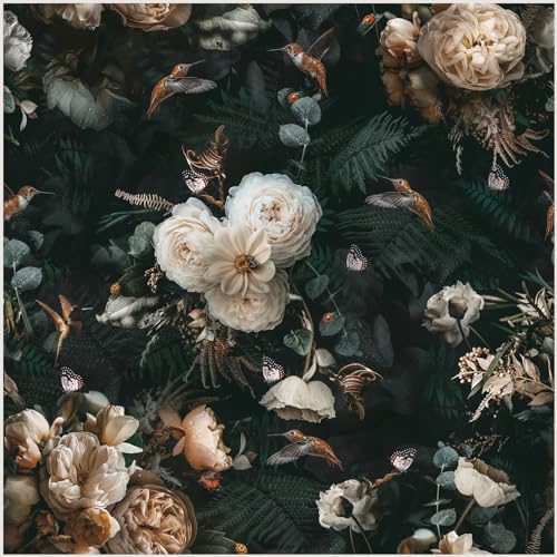 Floralplus Black Floral Wallpaper Removable Vintage Flower Wallpaper for Shelf Liner Locker Wallpapers for Renter Boho Adhesive Contact Paper for Cabinet School Countertops 17.5 x 78.7 in