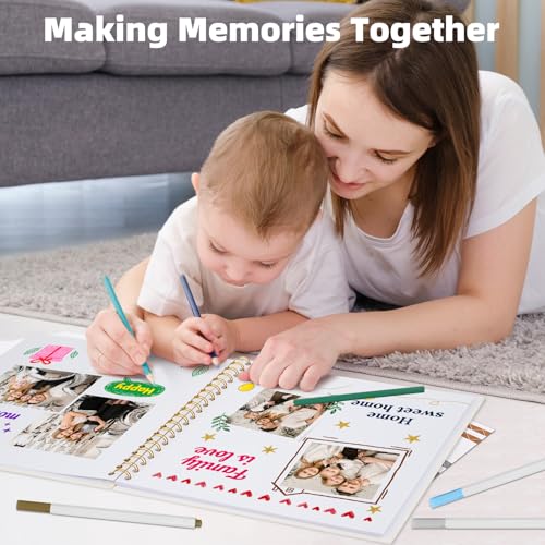 Vienrose 10 x 10 Inch Scrapbook Album Gift Set, Linen Hardcover Photo Book with 40 White Pages, DIY Memory Book Kit with Accessories for Wedding, Baby Shower, Travel, Christmas (LightGreen, 20 Sheets)