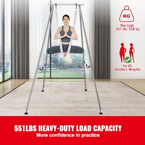 Happybuy Aerial Yoga Frame & Hammock, 9.67 ft Height Yoga Swing Stand, 6.6 Yards Hammock, 551.15 lbs Capacity, Indoor & Outdoor Use, White