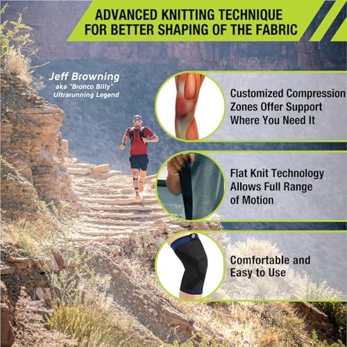 Pro-Tec Athletics 3D Flat Knee Support, Advanced Flat Knit Technology for Custom Fit, Breathable Multi-Directional Stretch Fabric, Non-Slip Gel, Full Range of Motion, M, Blue/Black