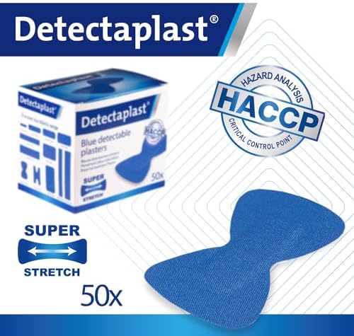 Detectaplast bandaids Waterproof Elastic, Blue Wound bandaids for the Food Sector, detectable bandaids for First aid in the Catering Trade, 2,68 x 1,49 inches, fingertip bandaids, 50 Pieces