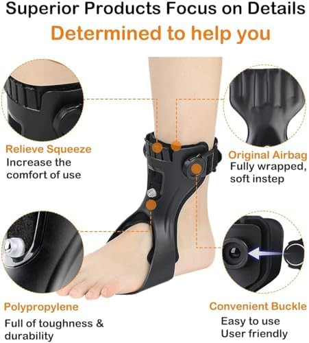 Upgraded AFO Drop Foot Brace, Medical Foot Up Ankle Foot Orthosis Support with Inflatable Airbag for Hemiplegia Stroke Shoes Walking Foot Stabilizer, Medium, Right