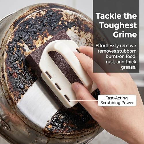 Magic Emery Cleaning Sponge, 2026 New Nano Carborundum Sponge Eraser, Heavy Duty Pot Scrubber Scouring Pad for Stainless Steel Pans, Kitchen Rust & Grease Remover (8 Sponge with Handle)