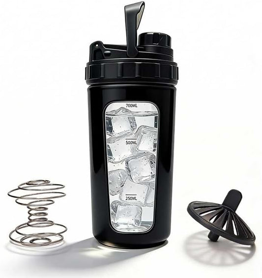 26oz Glass Protein Shaker Bottle with Non-Slip Sleeve, Borosilicate Glass Shaker Cup for Protein Shakes, Smoothies, Iced Coffee, Leak-Proof & BPA-Free Mixer Bottle for Gym, Workout, Sports