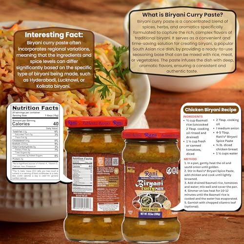 Rani Biryani Masala Curry Paste (Cooking Spice Paste for Indian Rice Dishes, Pullao/Pilau) 10.5oz (300g) Glass Jar, Pack of 5+1 FREE ~ All Natural | Vegan | No Colors | Gluten Free | NON-GMO