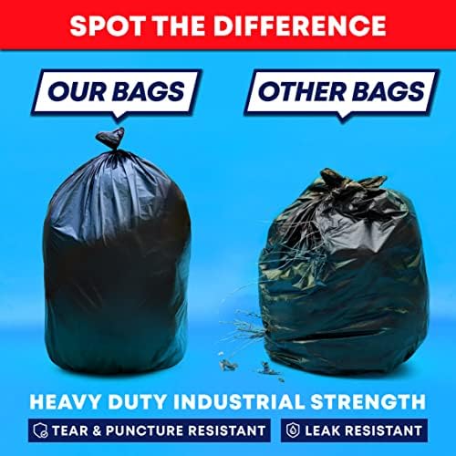 Veska Contractor Garbage Bags 55 Gallon 3 MIL Heavy Duty (MegaValue 50 Bags w/Ties) Contractor Trash Bags 50-60 Gallon 3 Mil Contractor Bag Heavy Duty 55 Gallon, Extra Large Industrial Contractor