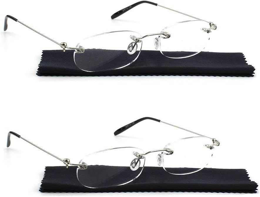 Viseng 2 Pairs Unisex Super Lightweight Rimless Quality Readers Ultra Thin Clear Lenses Frameless Reading Glasses +1.0