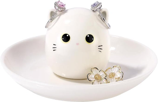Cat Mom Gifts for Women, Kitty Cat Ring Holder for Jewelry, Jewelry Tray Dish Rings Bracelets Earrings Trinket Tray, Mother's Day Birthday Wedding Christmas Gifts