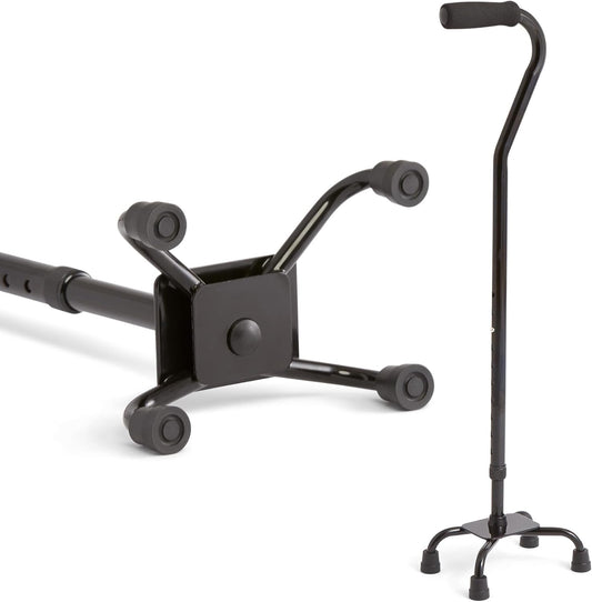 Medline Aluminum Quad Cane with Small Base for Balance, Knee Injuries, Leg Surgery Recovery & Mobility, Portable, Lightweight Walking Aid for Seniors & Adults