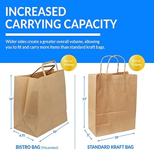 Reli. Kraft Paper Bags w/Handles (100 Pcs, Bulk) (Large 10"x6.75"x12") Brown Paper To Go/Take Out/Restaurant/Bags with Handles, Shopping Bags, Retail, Gifts | 25% larger than 10"x5"x13"