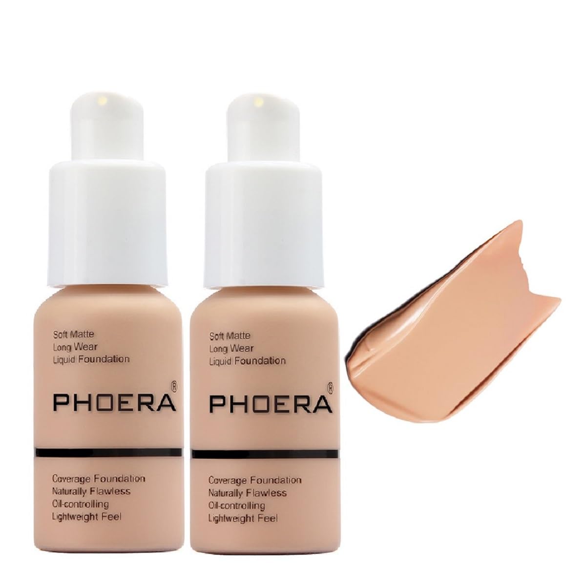 2 Pack PHOERA Foundation,Full Coverage Foundation, Concealer Foundation Full Coverage Flawless New 30ml PHOERA 24HR Matte Oil Control Concealerã(103 Warm peachï¼
