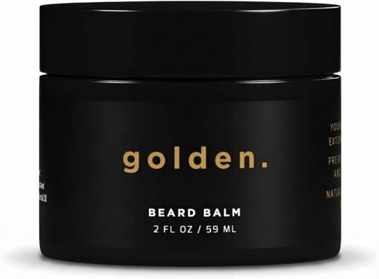 Golden Grooming Beard Balm - Tames Flyaways & Promotes Thicker Growth - Natural Styling Wax with Shea & Mango Butter - Relieves Beard Itch & Dandruff - Signature Fresh Scent, 2oz