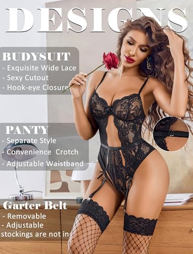 Avidlove Sexy Lingerie for Women Lace Bodysuit with Panty Garter Lingerie Set Teddy Lingerie Body Suit