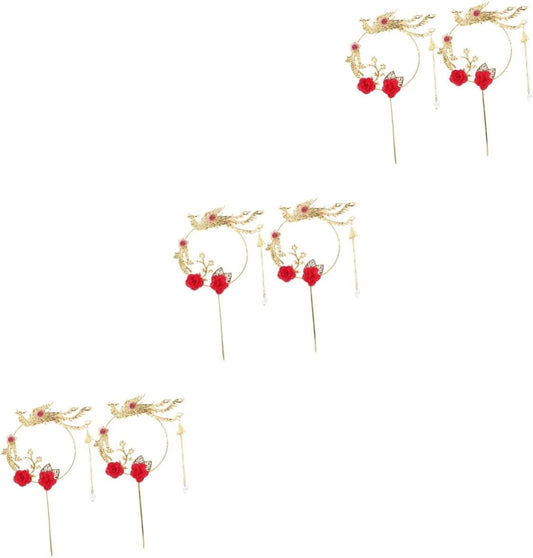 DOITOOL 6pcs Vintage Flower Phoenix Cupcake Toppers Birthday Wedding Cake Insert Cards Elegant Party Supplies for Celebrations Stunning Decorations for Valentine Day Events