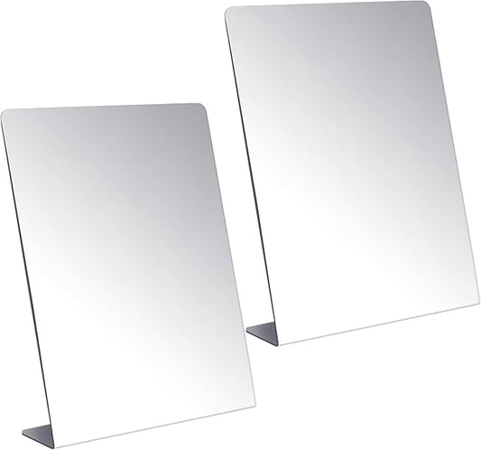 Amyhill 2 Pcs Counter Top Mirror Freestanding Mirror Single Sided Acrylic Desk Glass for Tabletop Bedroom Office Bathroom Home Dorm (12 x 18 Inch)