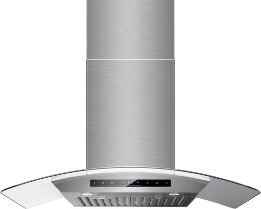36 inch Wall Mount Range Hood, 900 CFM Kitchen Vent with Gesture & Remote Control, Ducted or Ductless, Stainless Steel with Tempered Glass