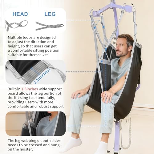 Patient Lift Divided Leg Sling – Heavy Duty 500 lbs Capacity, Easy Hygiene Access with Handles & Pocket, Machine Washable – Small/Medium/Large for Elderly, Disabled & Bariatric Care (Black, M)