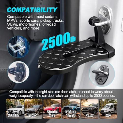 Car Door Step,Foldable Premium Aluminum Roof Step, 400 lbs Capacity, for Easy Roof Accessing, Suitable for Most Sedans, Sports Cars, Pickups, SUVs, RVs, Off-Road Vehicles, and Other Models