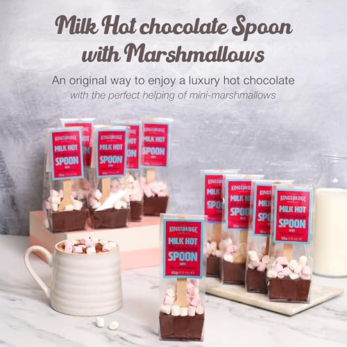 Kingsbridge Premium Hot Chocolate Spoons (5 Pack) - Luxury Milk Chocolate & Mini Marshmallow Stirrer - Milk Block With Wooden Spoon