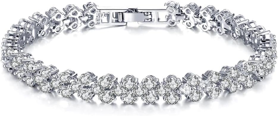 Elegant Zircon Crystal Bracelet for Women – European-American Inspired Sparkling Fashion Accessory, Adjustable Lightweight Tennis Bracelet Jewelry Gift