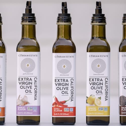 Cobram Estate Artisan Essentials Lemon, Garlic, and Chili Infused Olive Oil - Low-Fodmap Diet Friendly, First Cold Pressed 100% California Extra Virgin Olive Oil - Non-GMO, 3 x 250ml Bottles (Variety)