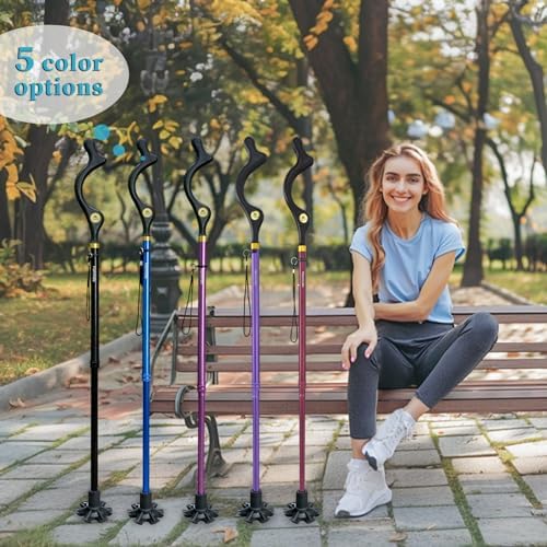 Walking Cane Foldable for Men & Women Seniors for Balance,Self Standing Folding,Height Adjustable Anti-Slip Lightweight Alloy Walking Stick for Travel Mobility Aid
