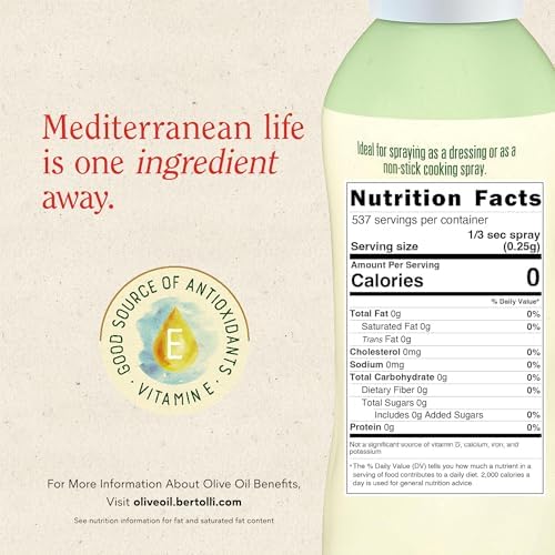 Bertolli Extra Virgin Olive Oil Spray, Rich Taste, Non-Aerosol, Contains Polyphenols, 4.9 fl oz, Pack of 6