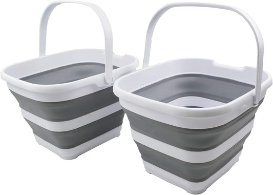 SAMMART 10L (2.6 Gallon) Collapsible Rectangular Handy Basket/Bucket (White/Grey (Set of 2))