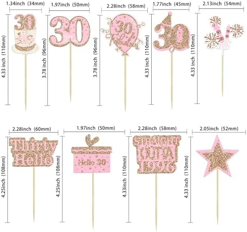 Gyufise 36Pcs Happy 30th Birthday Cupcake Toppers Glitter Rose Gold Thirty Hello 30 Straight Outta 1996 Cupcake Picks Cheers to 30 Years 30 Fabulous Cake Decorations for 30th Birthday Party Supplies