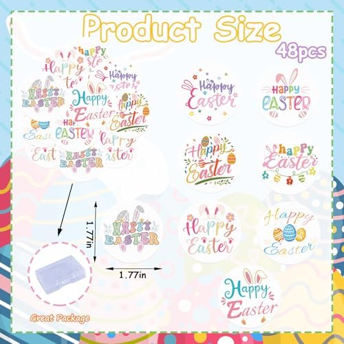 48PCS Edible Happy Easter Cupcake Toppers Wafer Paper Spring Easter Cake Toppers Edible Bunny Cupcake Picks for Easter Theme Birthday Baby Shower Party Cake Supplies
