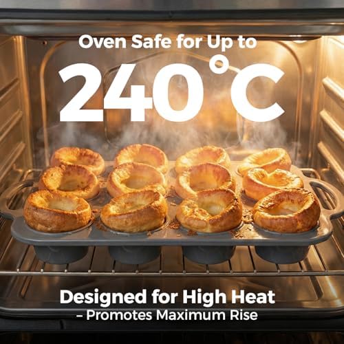 Yorkshire Pudding Tray Silicone Non Stick 12 Cup – Deep Yorkshire Pudding Pan for Oven, Deep Silicone Large Baking Tray for Perfect Giant Yorkshire Puddings Every Roast Dinner, Also for Muffins & Pies