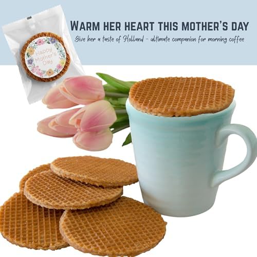 DeReuze Dutch Stroopwafel Gift Set – Authentic Caramel Waffle Cookies in Blue Tile Delft Style Holland Tin – Includes Gift Message: Happy Birthday, Thank You, Get Well for Coffee & Tea Lovers (Mother's Day)