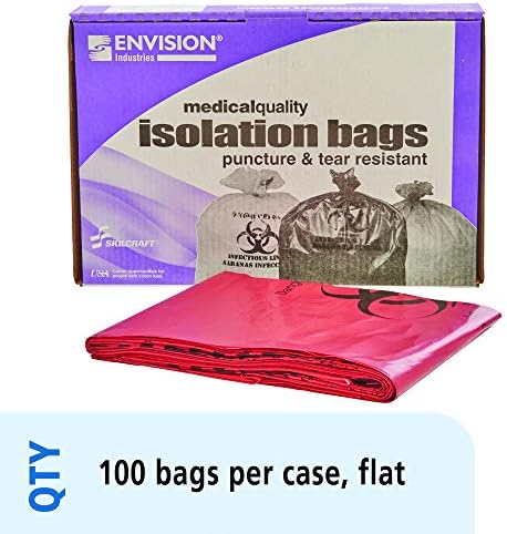 Stout by Envision Medical Waste Bags, 40-45 Gal, 45"x49", Red, 1.2 Mil, 100 ct. Extra Heavy, Made in America by People Who Are Blind or Visually Impaired