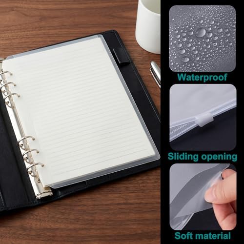 PAGOW 8pcs A5 Binder Pockets, 4 Styles Clear Binder Inserts Zipper Folders, Waterproof PVC A5 Planner Inserts Sleeves Budget Cash Envelope Pouches for 6-Ring Loose Leaf, Document, Saving Challenges