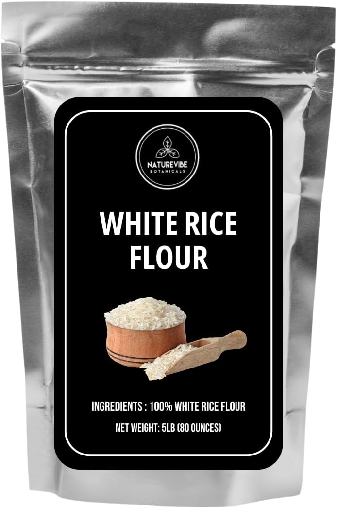 Naturevibe Botanicals White Rice Flour 5 lb | Fine Gluten-Free Flour | Non-GMO & Finely Ground | Perfect for Baking, Rotis, Breading, Dumplings, Thickening Sauces & Baby Food