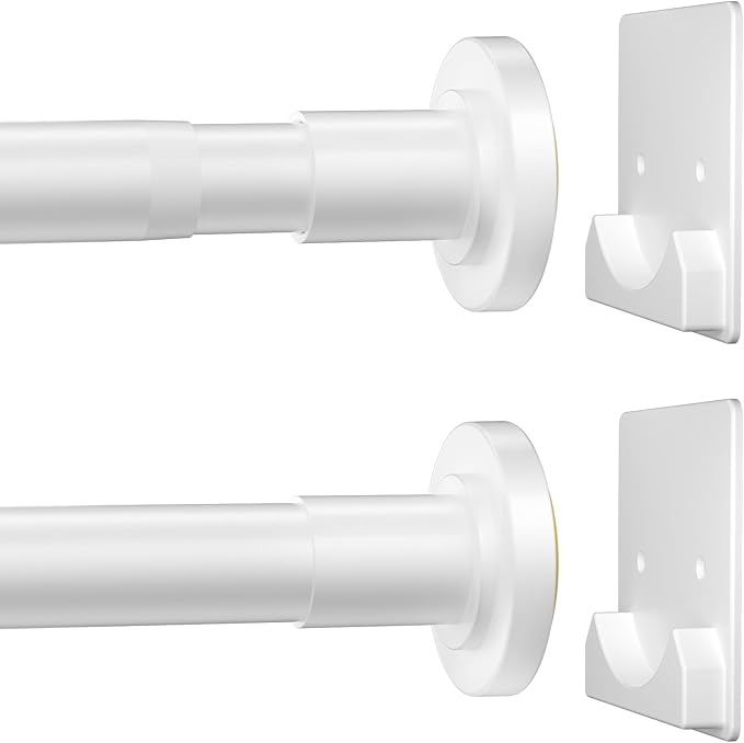 CorkLatta White Shower Curtain Rod,1 Inch Diameter Stainless Steel Adjustable Spring Tension Rods 32 to 68",with Holders,Anti-Slip,Curtain Rods No Drilling(1 Pack)