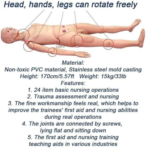 170cm Life Size Patient Care Manikin Nursing Manikin Training Cpr Simulator Basic Geri Nursing Skills Geriatric Human Model Mannequin Full Body for Students Education Teaching Medical Training Skills