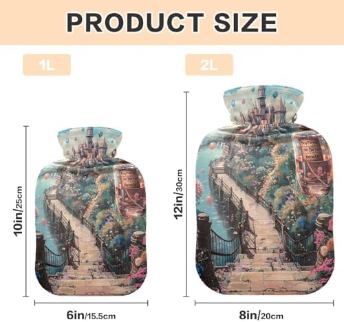 Balloons Floating Bottle with Flowers Hot Water Bottle Water Heating Pad Hot Water Bag for Neck, Shoulder and Menstrual Cramps, 2L